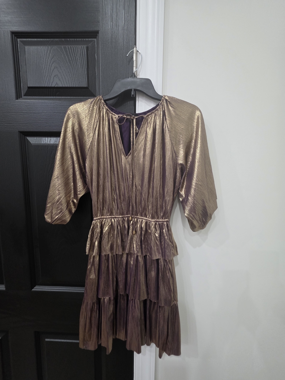 Fate Metallic Bronze Tiered Mini Dress